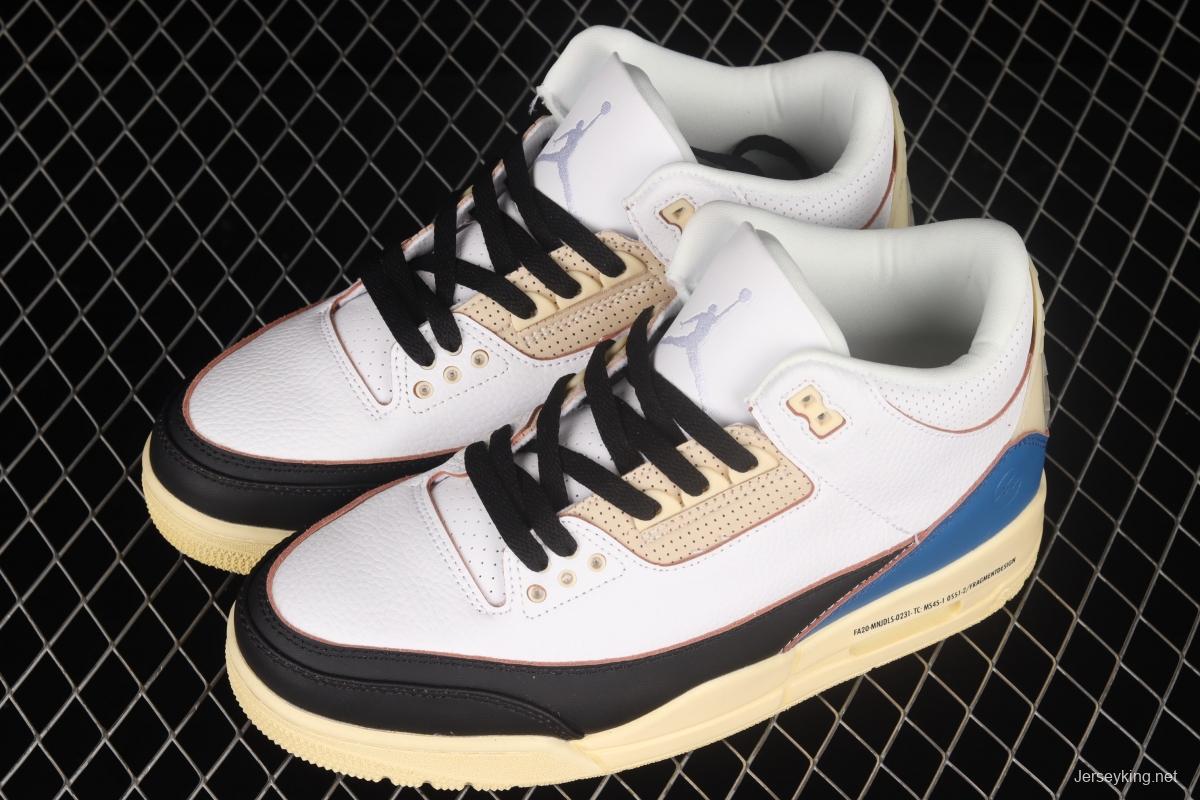 Fragment Design x Air Jordan 3 AJ3 Fujiwara Hiroshi White, Black and Blue Lightning DA3595-100