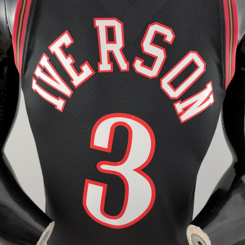 Retro Philadelphia 76ers Iverson #3 Big Meteor Black NBA Jersey 