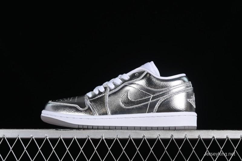 Nike Air Jordan 1 Low "Metallic Silver" Casual Sneakers with Metallic Accents - FN5030-001