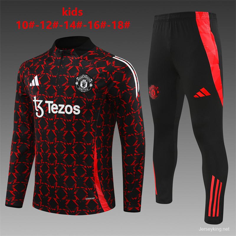 24/25 Kids Manchester United Black/Red Special Half Zipper Jacket+Long Pants