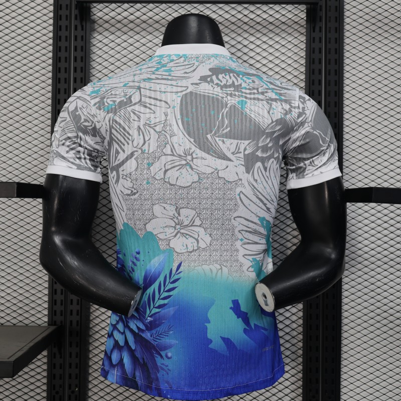 Player Version 2025 Brazil White with Blue Macaw Jersey