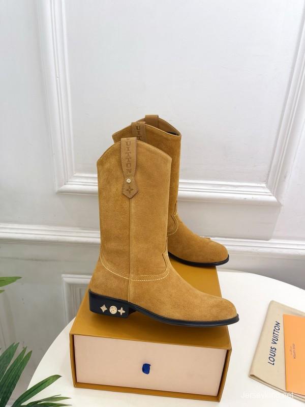 2024 Women Louis Vuitton Brown Suede Leather Boots MJ00440(F)