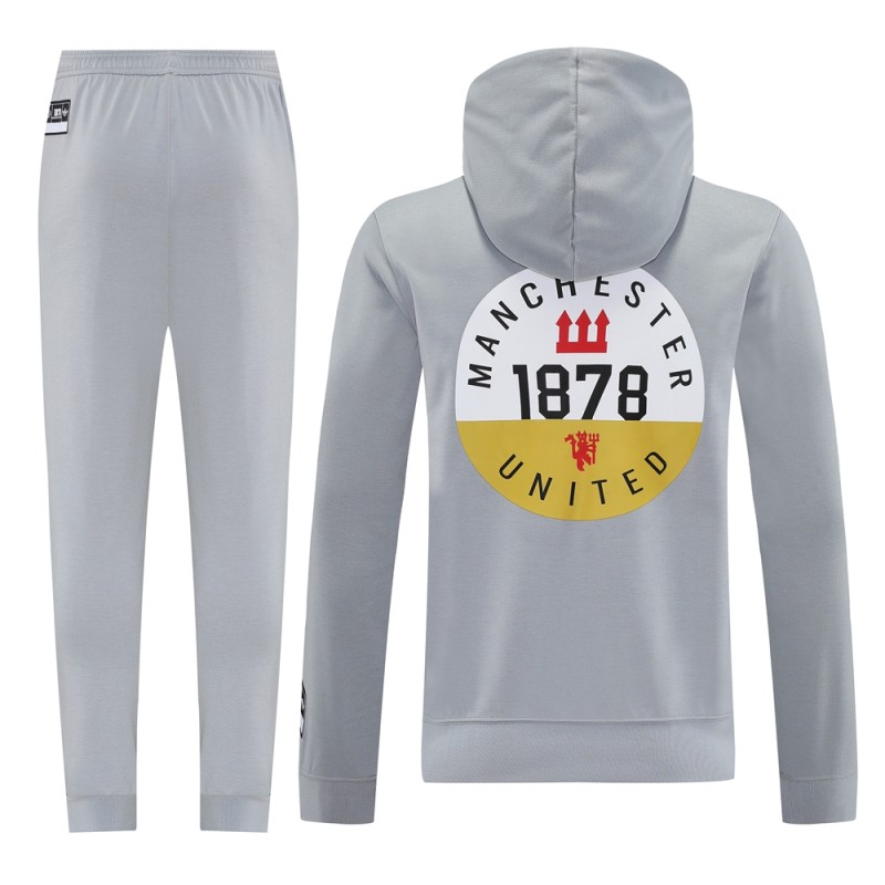25/26 Manchester United Hooide Grey Full Zipper Jacket + Long Pants