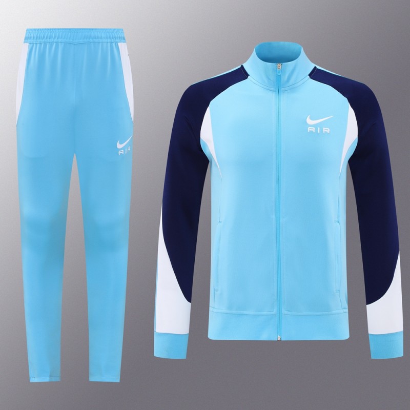 2025 Nike Air Tracksuit Set - Light Blue with Navy Accents Full Zipper Jacket + Long Pants