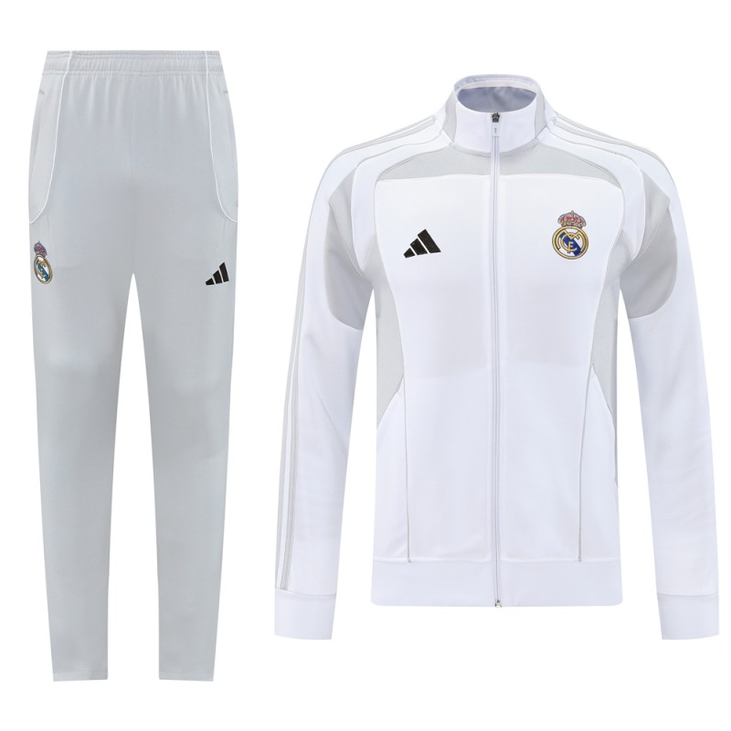 25/26 Real Madrid Grey/White Full Zipper Jacket + Long Pants