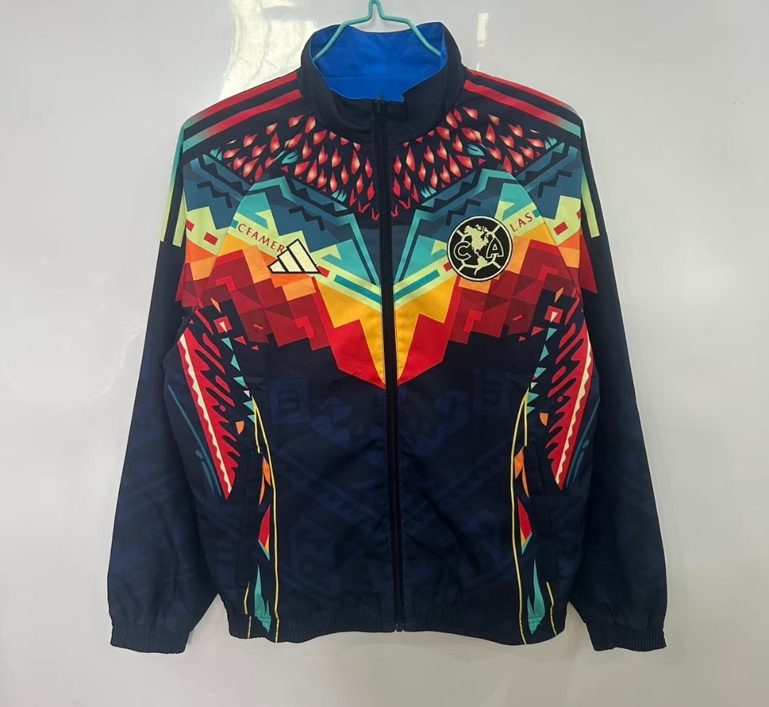 25/26 Club America Navy Blue with Aztec-Inspired Geometric Pattern Windbreaker
