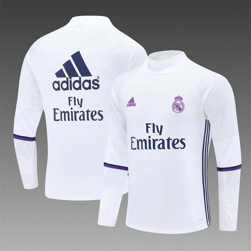Retro 16/17 Real Madrid White Half Zipper Jacket