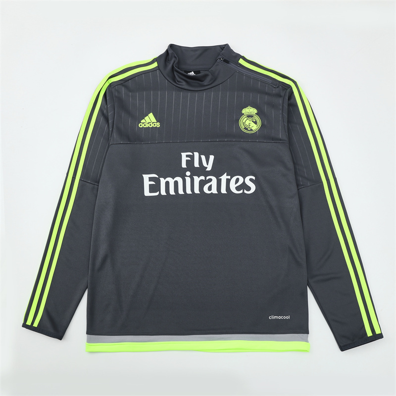 Retro 15/16 Real Madrid Dark Grey Half Zipper Jacket