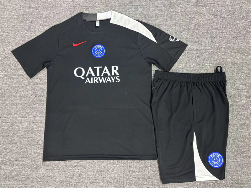 25/26 Kids PSG Black T90 Short Sleeve+Soccer Shorts
