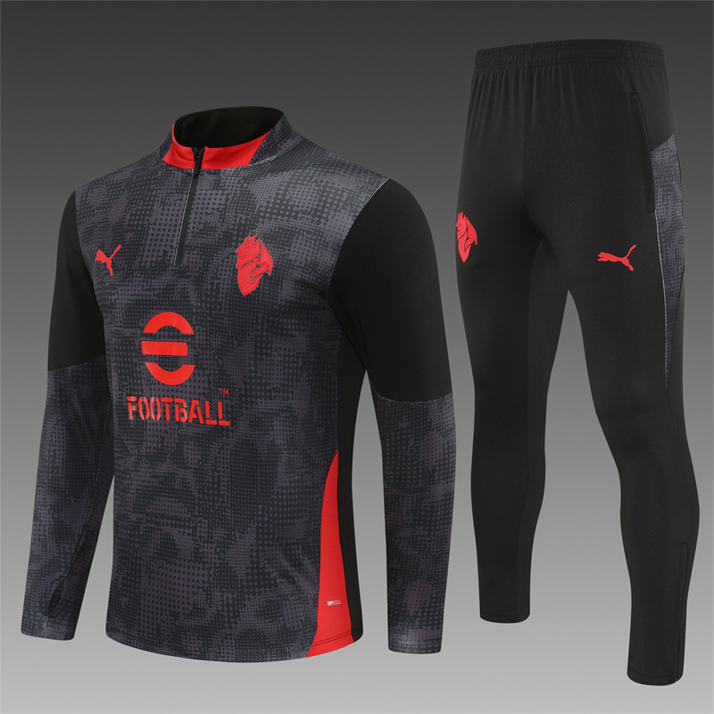 25/26 AC Milan Black Camouflage Half Zipper Jacket+Long Pants