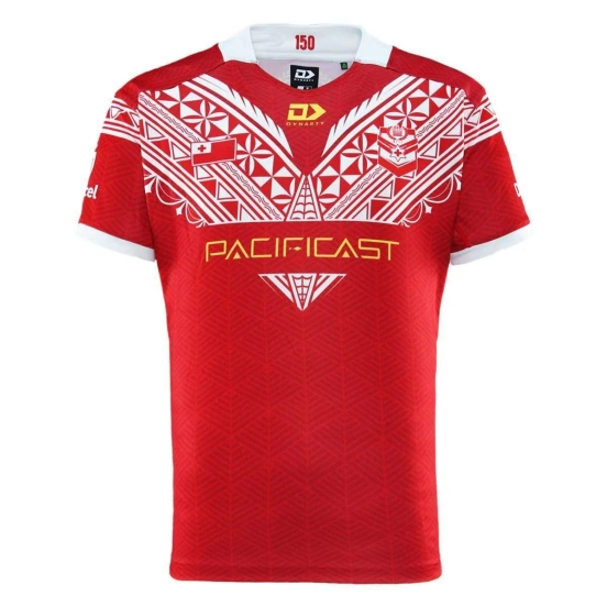 2026 Tonga  Red with White Collar and White Polynesian Tribal Pattern 150th Anniversary Jersey