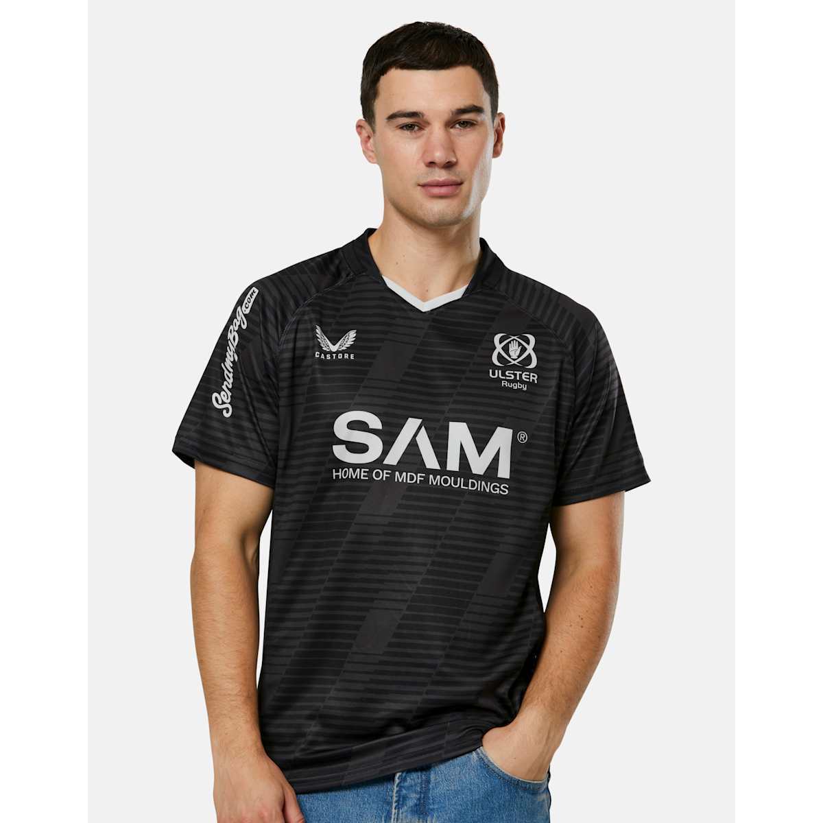 25/26 Ulster Rugby Black with Horizontal Stripe Pattern Jersey