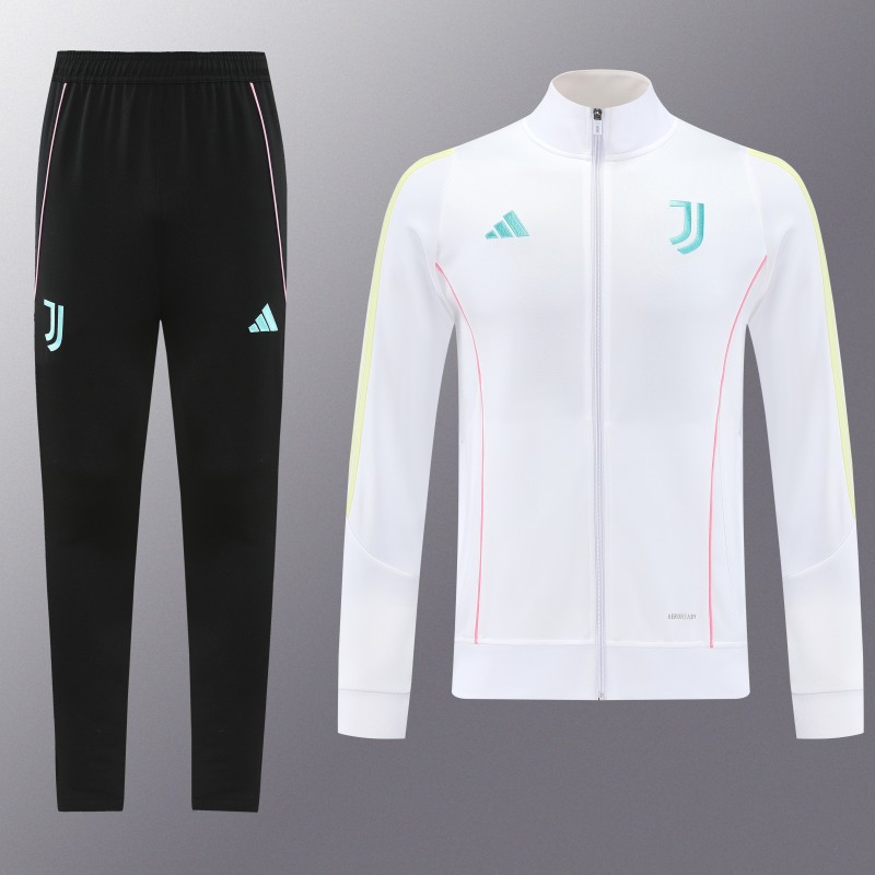 25/26  Juventus White  Full zipper Jacket Tracksuit+ long pants