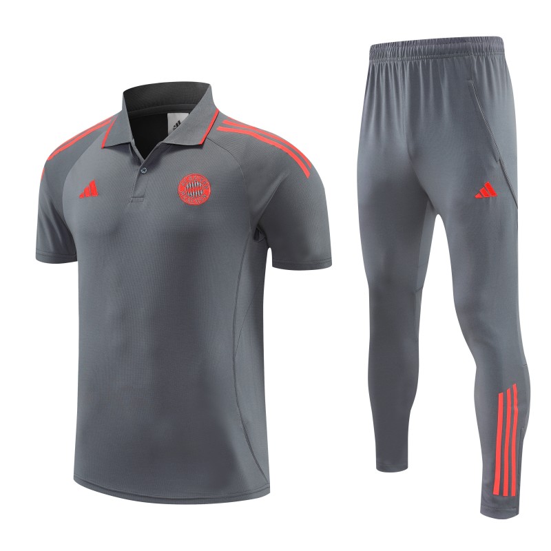 26/27 Bayern Munich  Grey  Polo Training Shirt + Long Pants Tracksuit