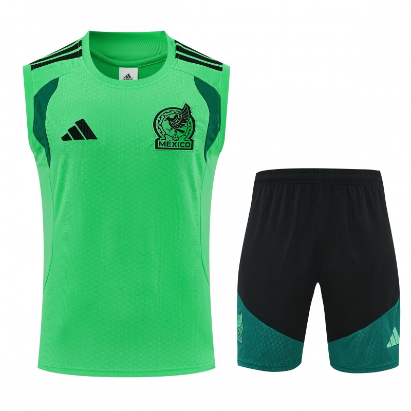 26/27  Mexico Green Sleeveless Training Vest + Black Shorts Set