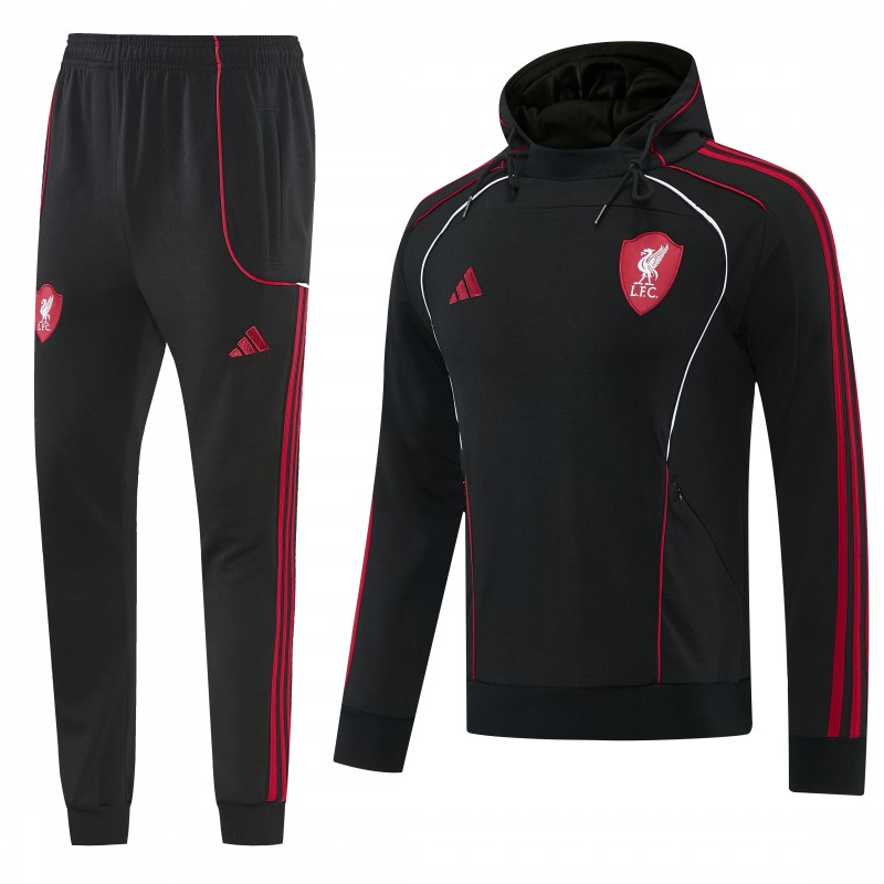 26/27 Liverpool  Black Full Zipper Hooded Jacket Tracksuit + Long Pants