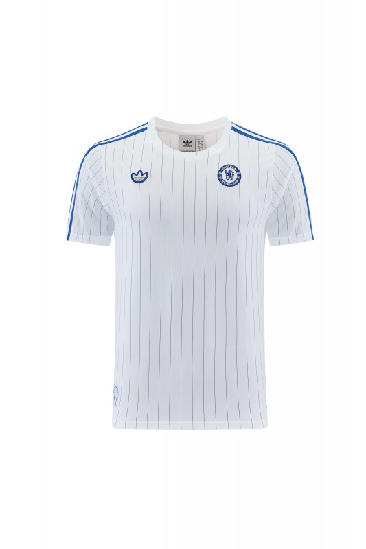 26/27 Chelsea FC White Stripes Short Sleeve+Blue Soccer Shorts