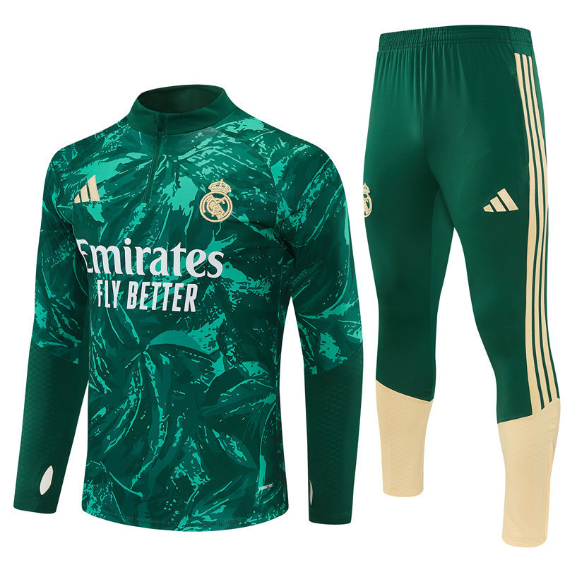 2026 Real Madrid Dark Green Camouflage  Half Zipper Jacket Tracksuit + Long Pants (Adidas)