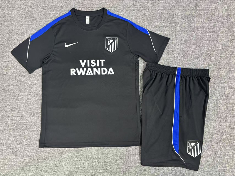 2026 Kids  Atletico Madrid Black Short Sleeve+Soccer Shorts