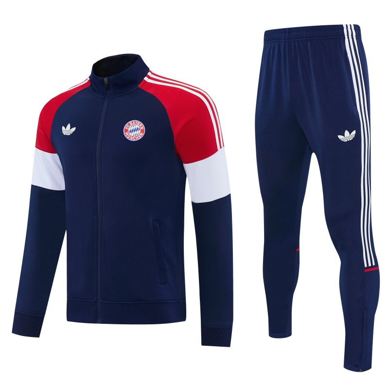 26/27 Bayern Munich Navy Blue & Red & White Full Zipper Jacket Tracksuit + Long Pants