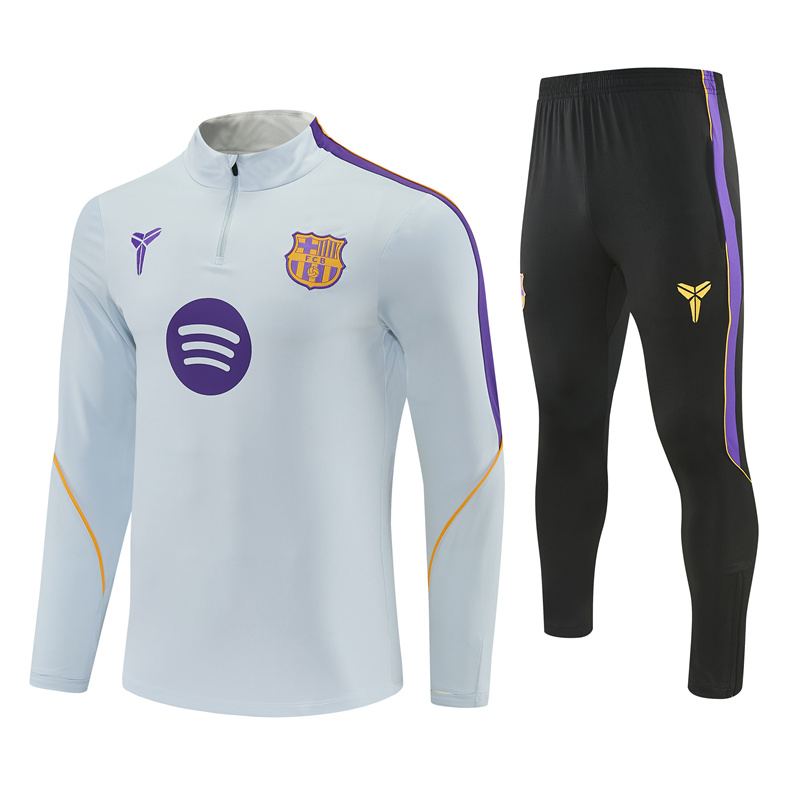 Player Version 26/27  Barcelona Light GreyHalf Zipper Jacket+Long Pants