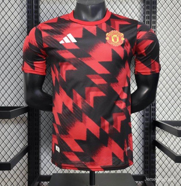 25/26 Player Version Manchester United Red Geometric Pattern Pre-Match Training Jersey