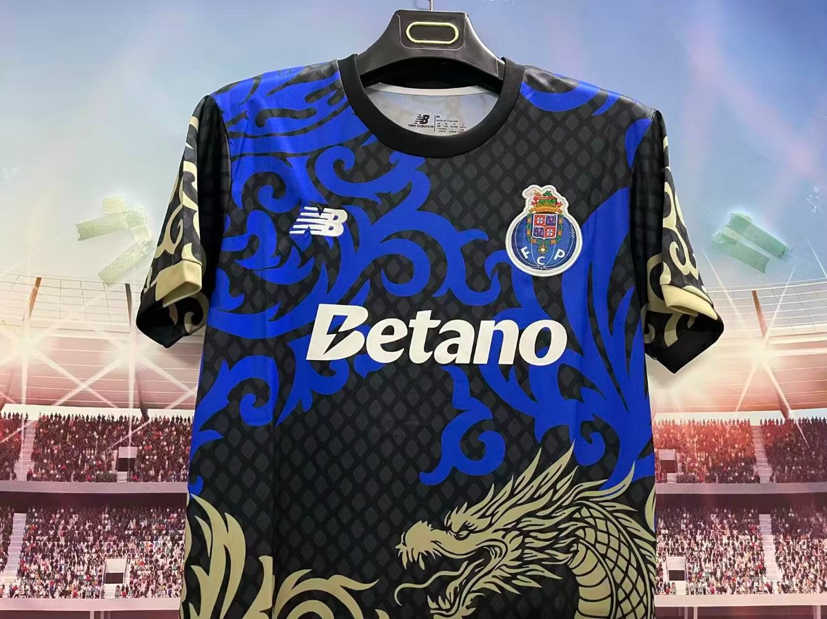 25/26 FC Porto Black with Blue Dragon and Gold Pattern Jersey