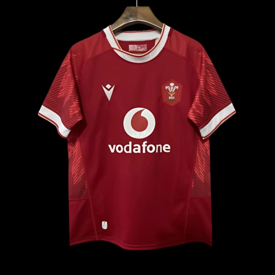 2025 Wales Red with Tonal Wave Pattern Home Jersey