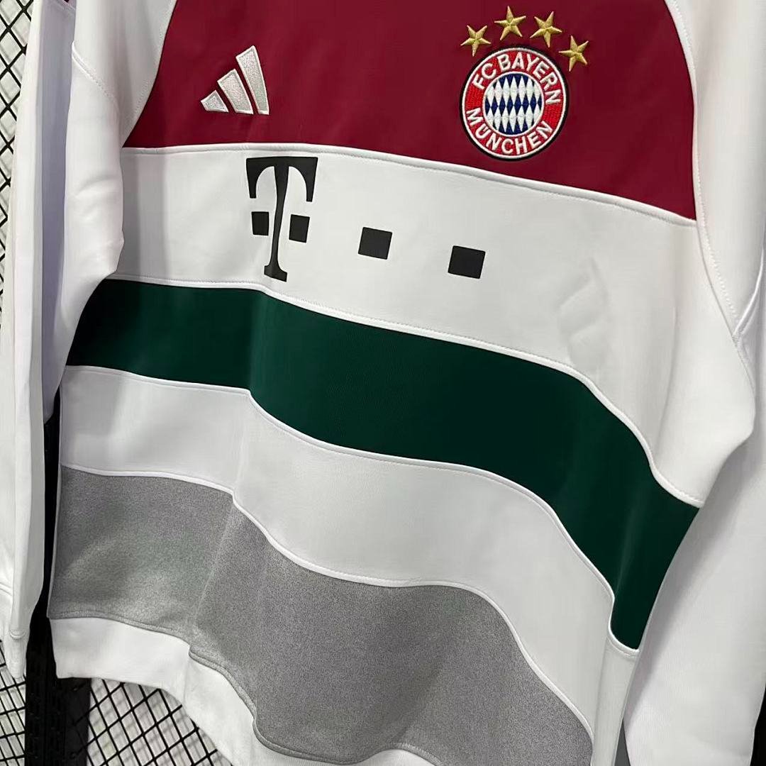25/26 FC Bayern Munich Adidas Long Sleeve Sweatshirt - White Maroon Green Colorblock Training Top