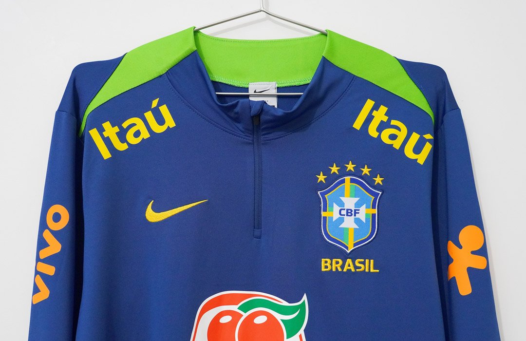 2024 Brazil Navy Blue with Lime Green Long Sleeve Half-Zip Training Top